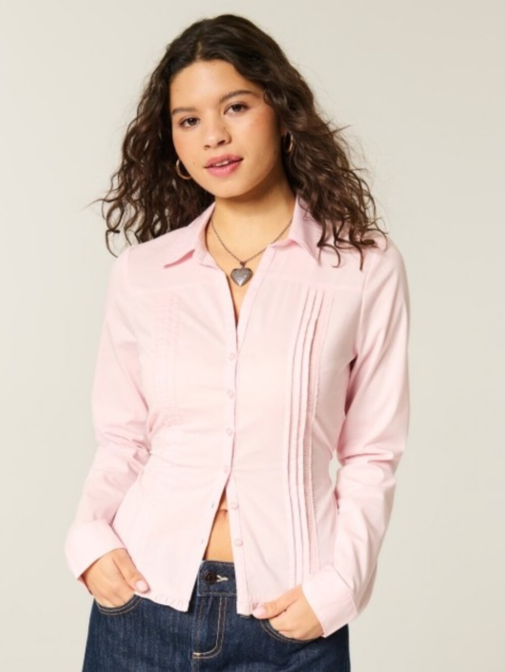 Hollister Light Pink Pintuck Button-Down Shirt